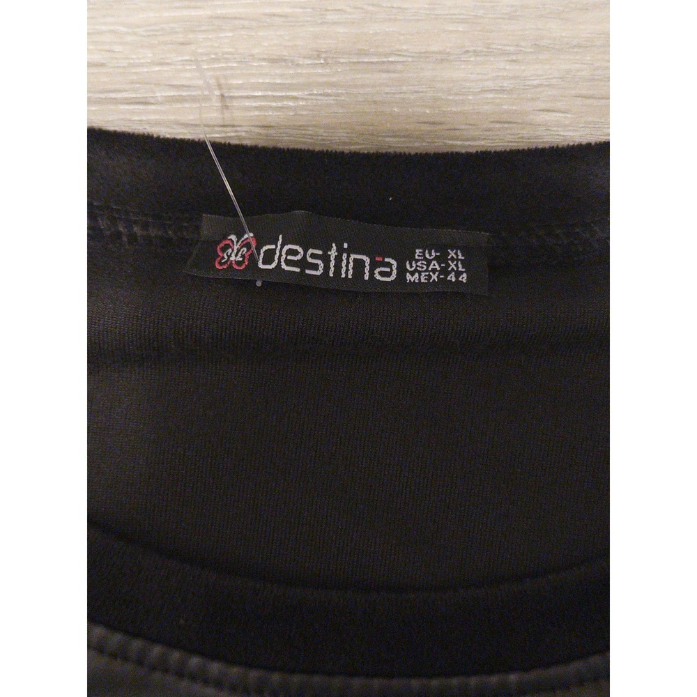 Destina Tunic Dress‎ Womens XL Black Brown Colorblock Fringe Faux Leather - Picture 9 of 11